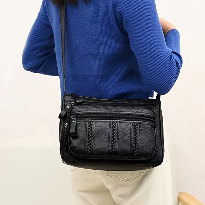 Fashion Soft PU Leather Shoulder Bag - Men's Large Capacity Crossbody Bag