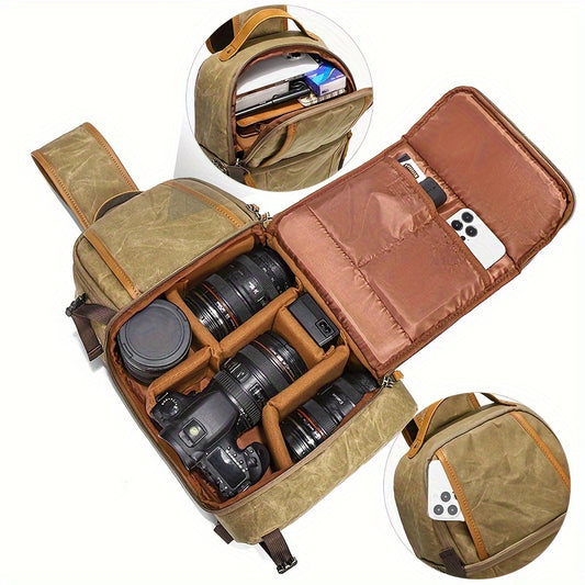Waxed Canvas Camera Sling Bag - Waterproof Vintage Crossbody Bag