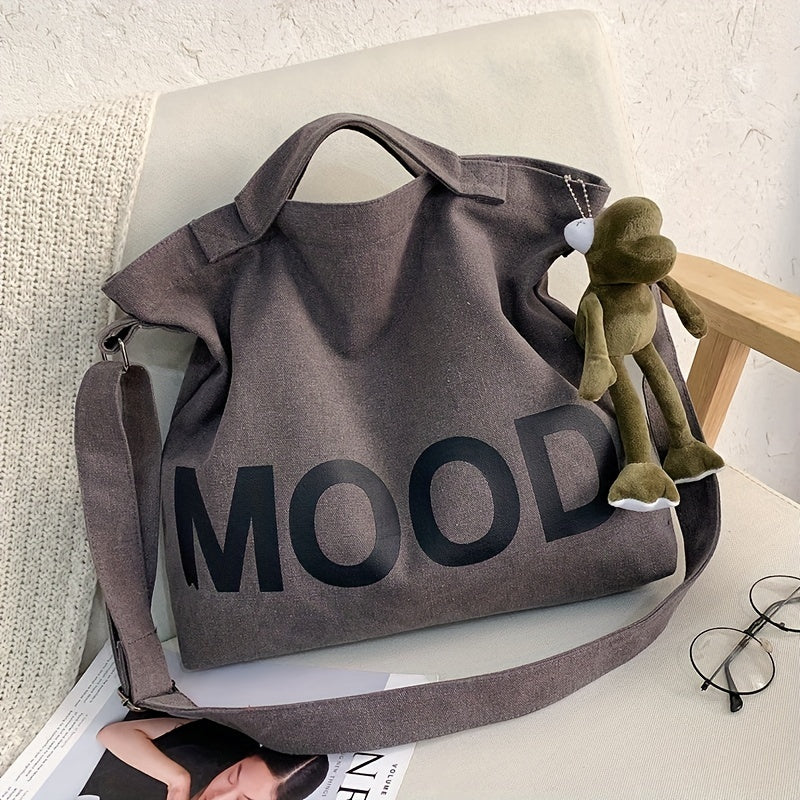 Casual Letter Canvas Shoulder Bag - Fashion Large Capacity Crossbody Tote